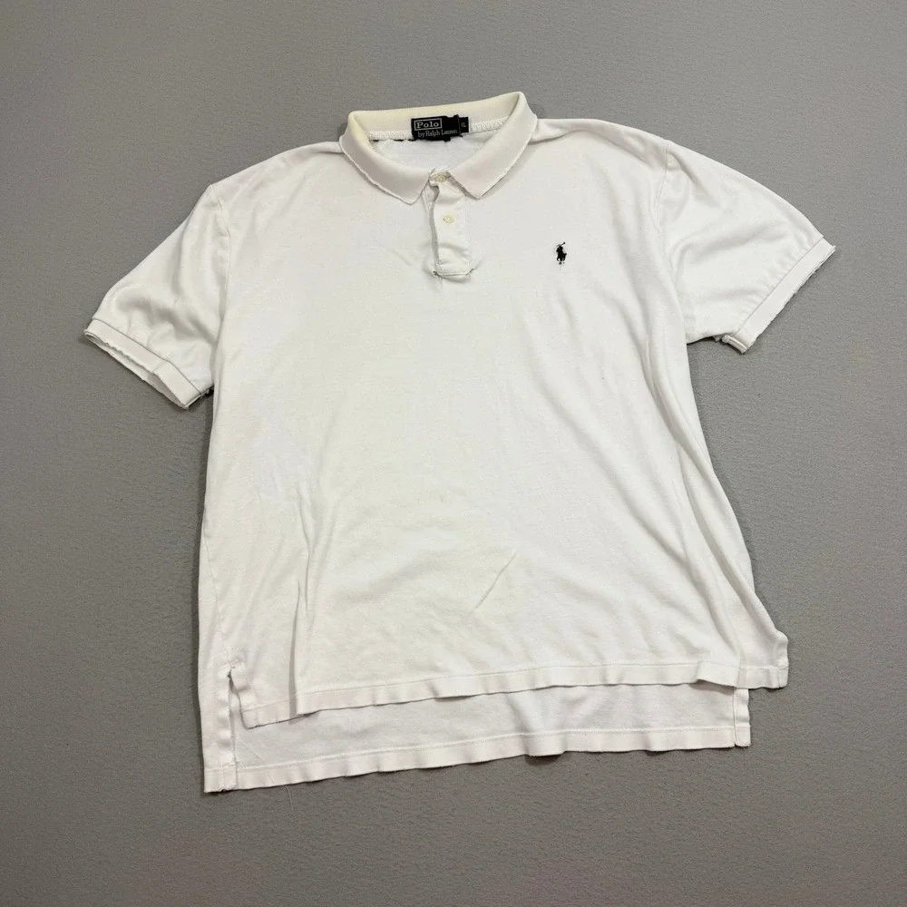 Vintage Polo Ralph Lauren Polo XL White Polo Shirt Distressed Grunge Preppy 90s